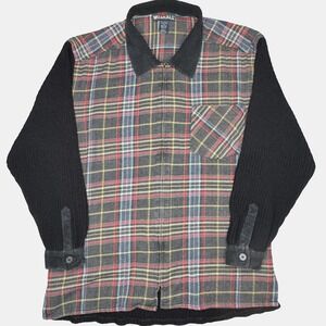 Vtg WEARALL Plaid Flannel Zip Up Long Sleeve Shirt Jacket Mens L Corduroy Black